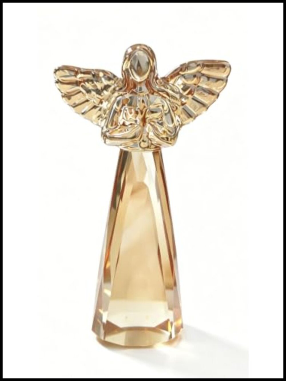 Champagne K9 Crystal Angel Figurine with Cross, Spiritual Home Decor, 6"